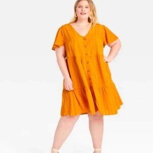 Ava & Viv Women's Plus Size Button Front Gold Stripe Knee Length Dress 2X